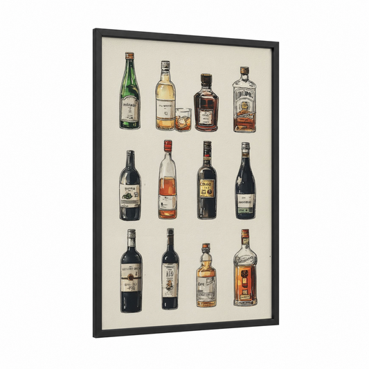Vintage Wine Collection framed red wine print — black wood frame — gold and black and white palette