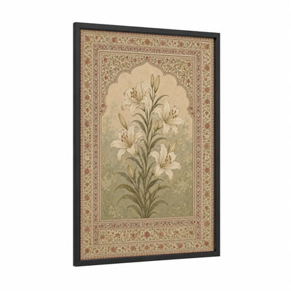 Traditional Persian Lily Wall Art framed art print — black wood frame — beige and cream palette