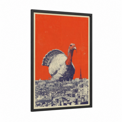 Giant Turkey Cityscape framed art print — black wood frame — red and black and white palette