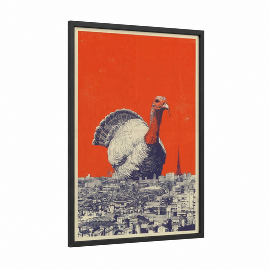 Giant Turkey Cityscape framed art print — black wood frame — red and black and white palette