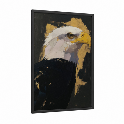 Golden Eagle Profile framed art print — black wood frame — black and gold and white palette