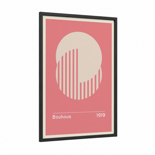 Bauhaus Portrait framed abstract geometric print — black wood frame — salmon pink and cream palette