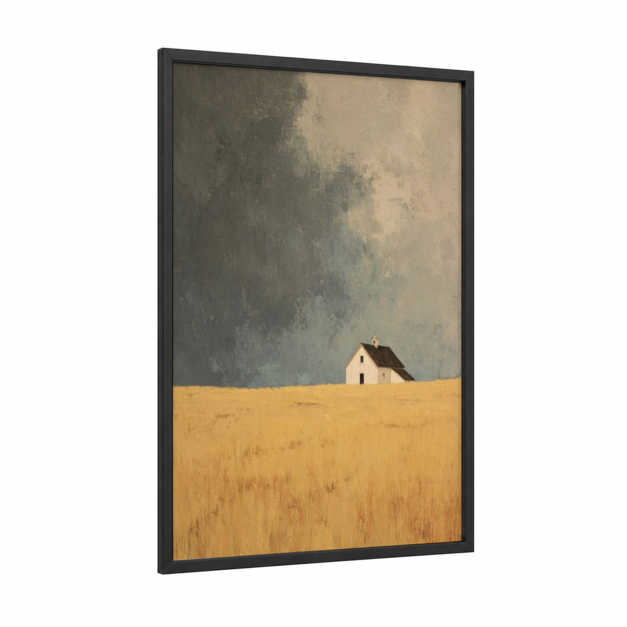Solitary Chapel framed churches and chapels print — black wood frame — gold and gray palette