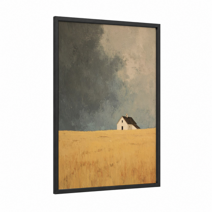 Solitary Chapel framed churches and chapels print — black wood frame — gold and gray palette