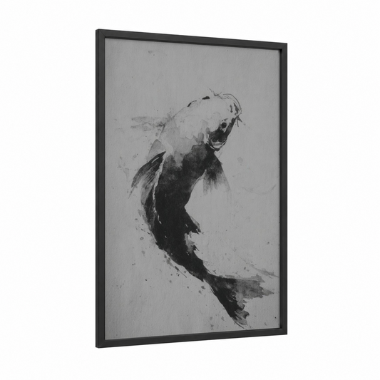 Leaping Snook framed art print — black wood frame — black and white palette