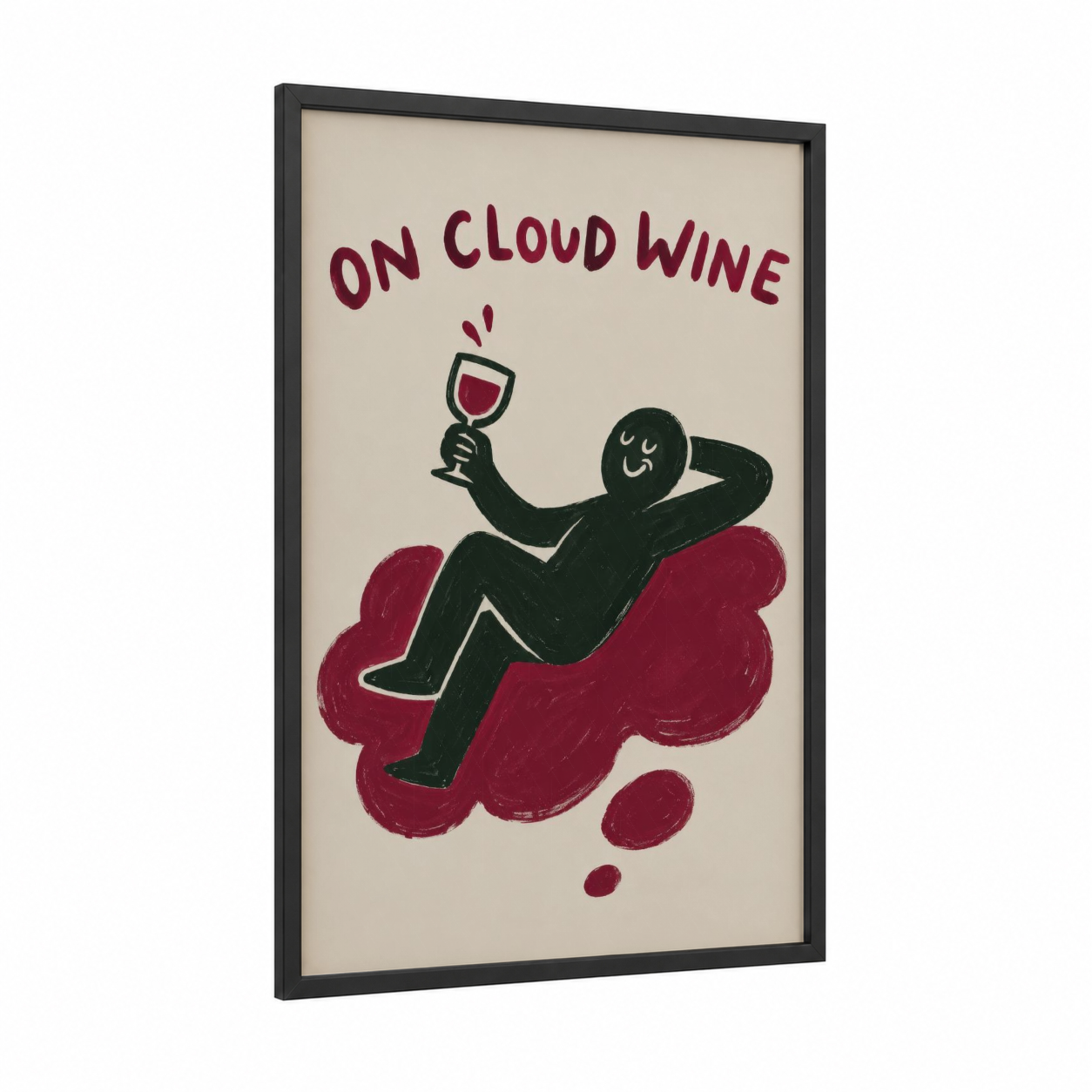 Wine Lover Minimalist Wall Art framed red wine print — black wood frame — maroon and beige palette