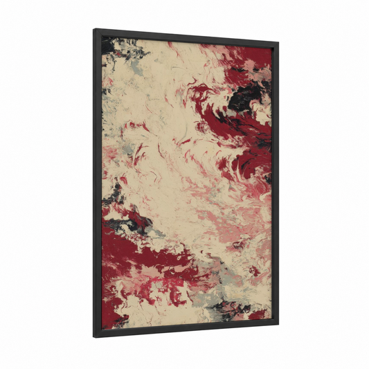 Crimson Meat Abstraction framed art print — black wood frame — maroon and cream palette