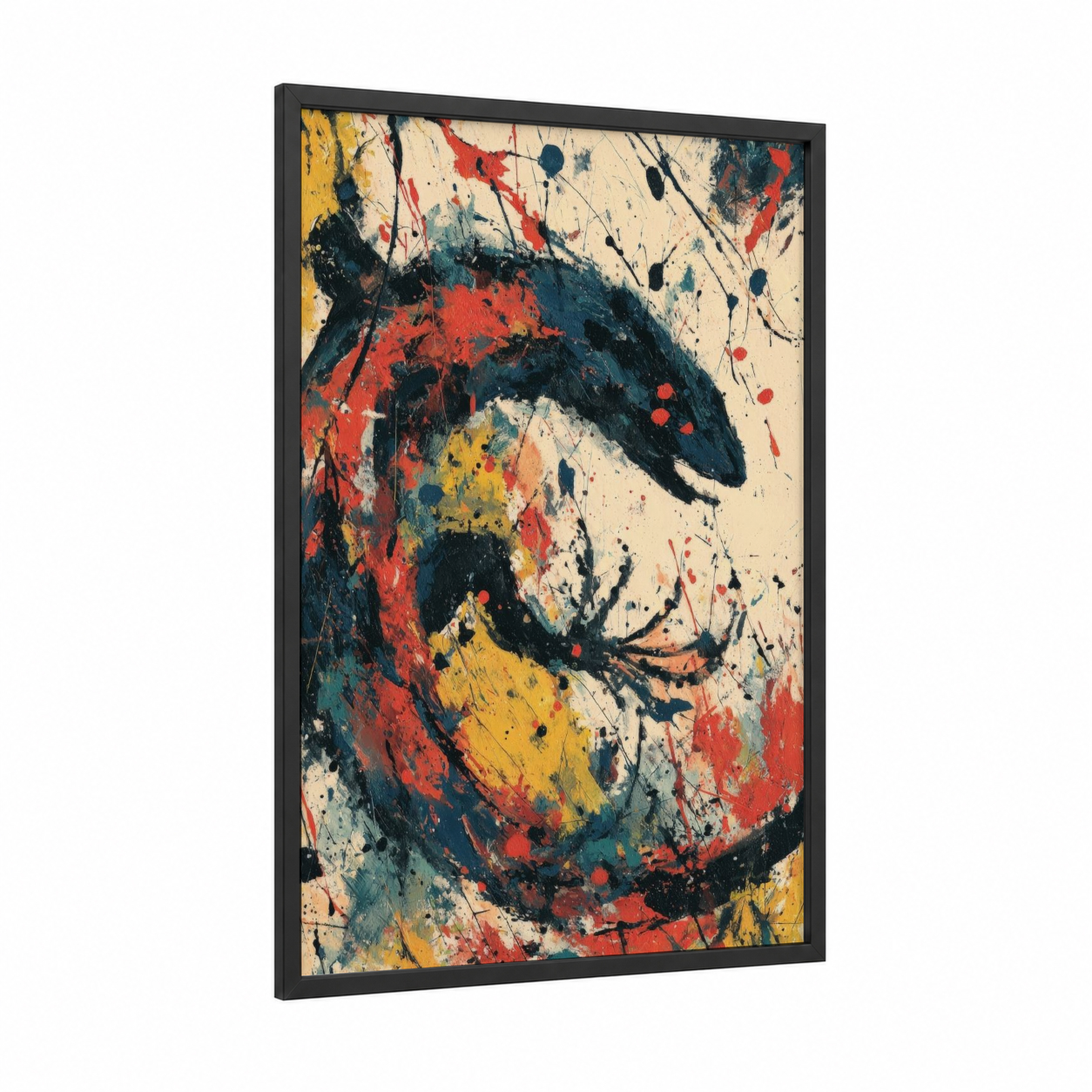 Dynamic Lizard framed art print — black wood frame — red and black palette