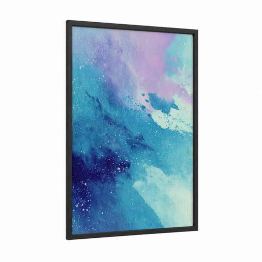 Cosmic Nebula framed art print — black wood frame — blue and turquoise palette