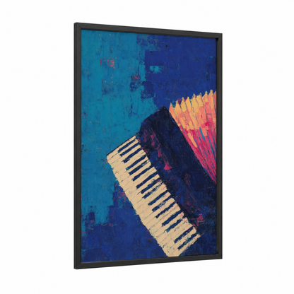 Colorful Accordion framed art print — black wood frame — blue and orange palette