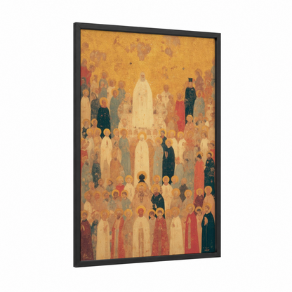 Heavenly Congregation framed all saints day print — black wood frame — gold and cream palette