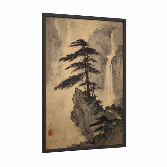 Misty Cypress framed cypress tree print — black wood frame — black and white and dove gray palette