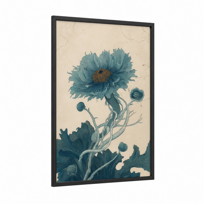 Teal Sea Anemone framed art print — black wood frame — teal and gold palette