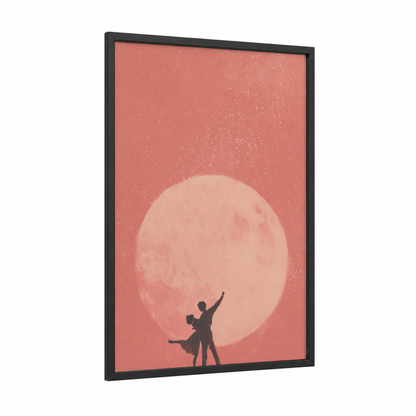 Moonlit Romance framed valentine's day print — black wood frame — salmon pink and peach palette