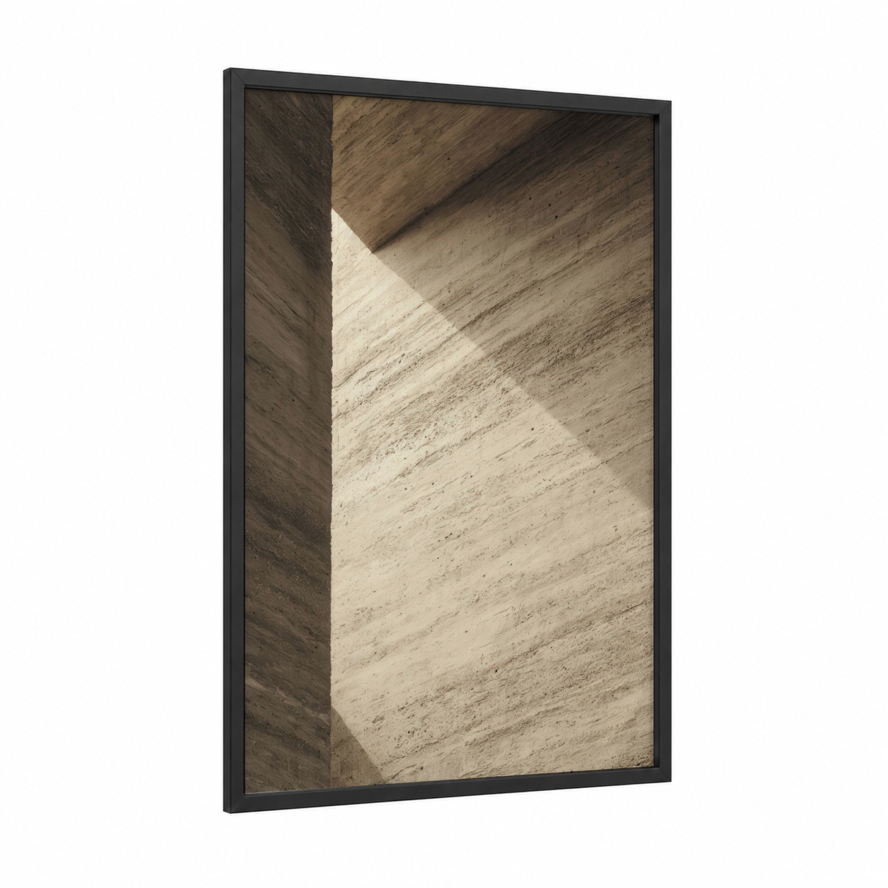 Shadow Geometry framed natural stones print — black wood frame — cream and dove gray palette