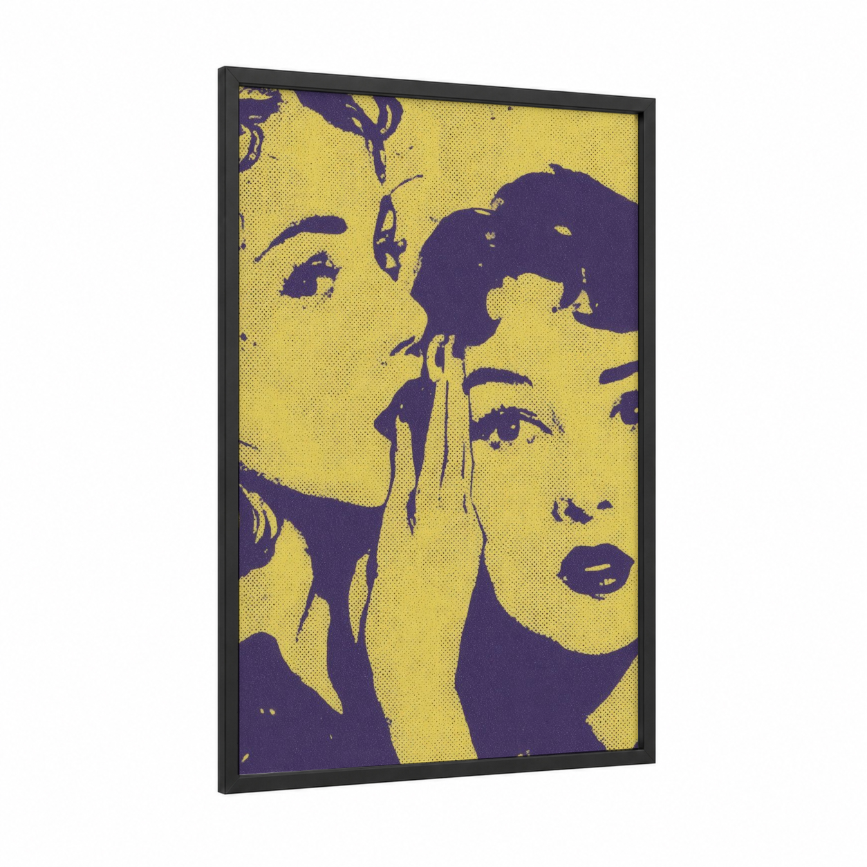 Gemini Duality framed art print — black wood frame — yellow and purple palette