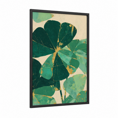 Golden Clover framed st. patrick's day print — black wood frame — true green and gold palette