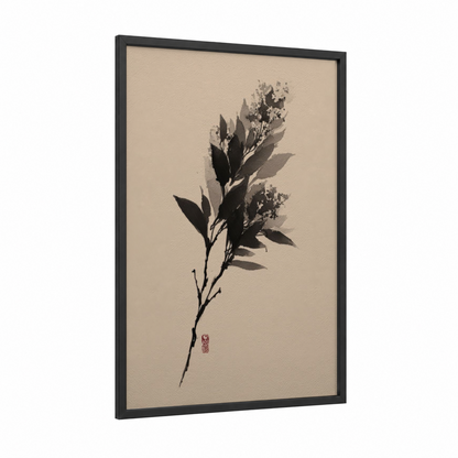 Shadow Lilac framed art print — black wood frame — black and white and beige palette