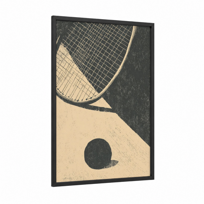 Vintage Racquetball framed art print — black wood frame — black and white and cream palette