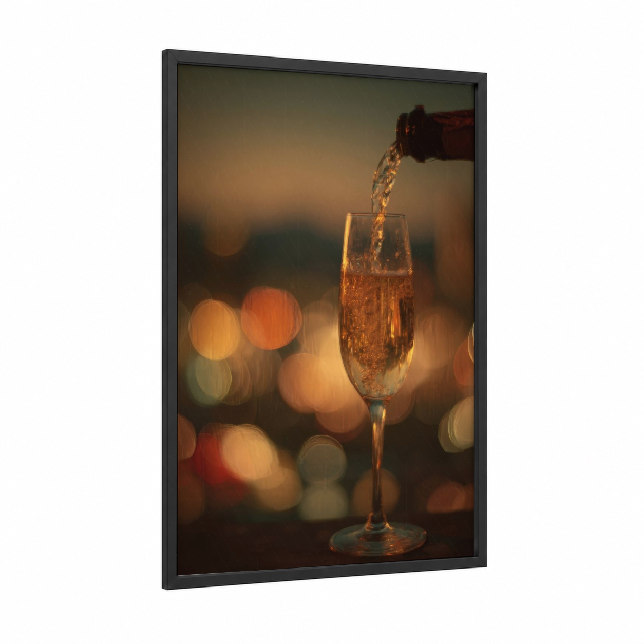 Golden Celebration Pour framed champagne print — black wood frame — gold and champagne gold palette