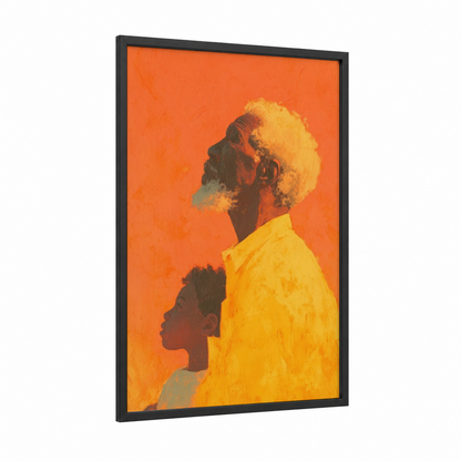 Juneteenth Legacy framed art print — black wood frame — orange and yellow gold palette