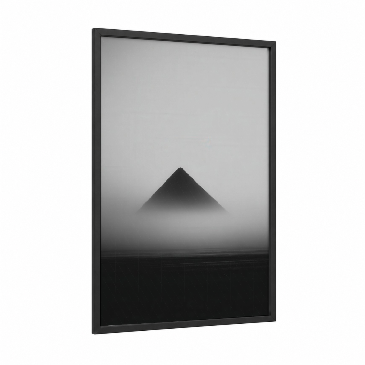 Misty Pyramid framed great pyramid of giza print — black wood frame — black and white and gray palette