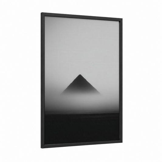 Misty Pyramid framed great pyramid of giza print — black wood frame — black and white and gray palette
