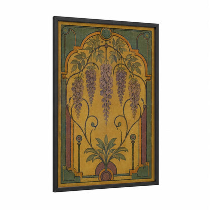 Art Deco Wisteria Botanical Wall Art framed art print — black wood frame — gold and lavender palette