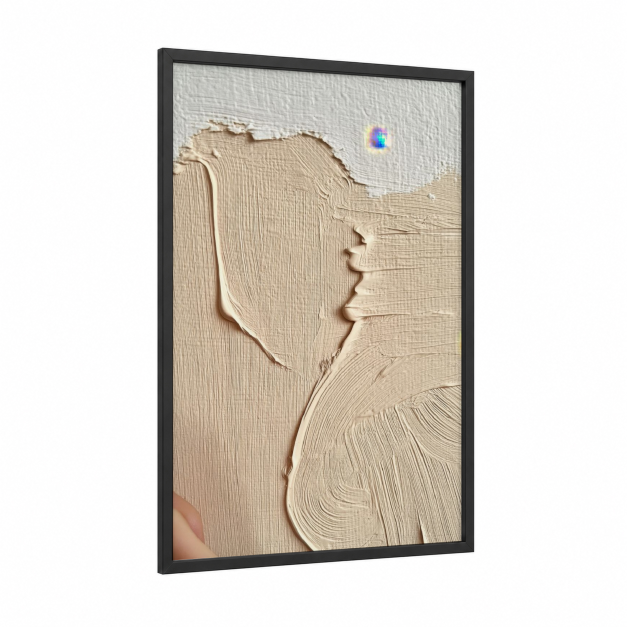 Textured Contemplation framed abstract classic print — black wood frame — beige and white palette