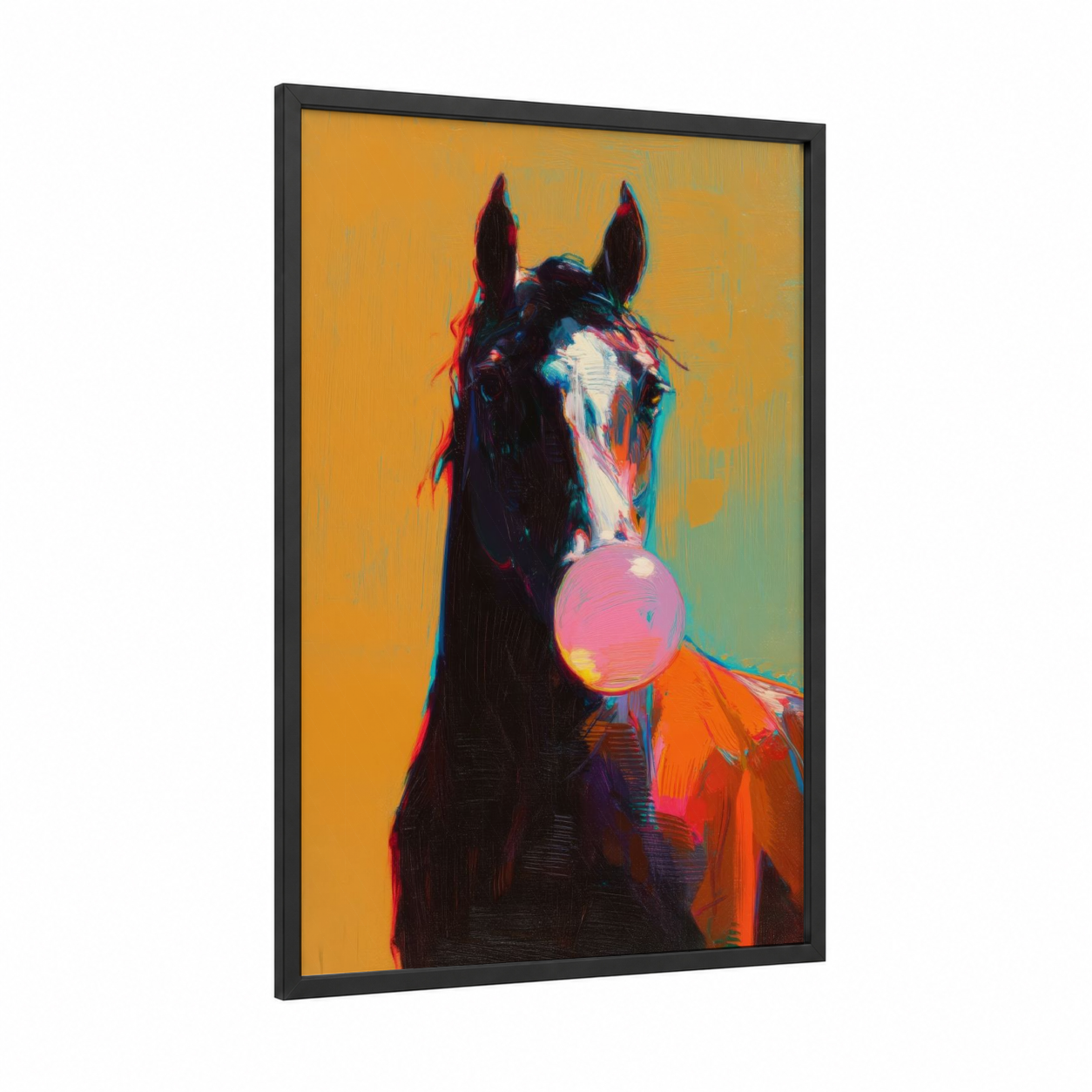Bubble Gum Quarter Horse framed art print — black wood frame — orange and magenta palette