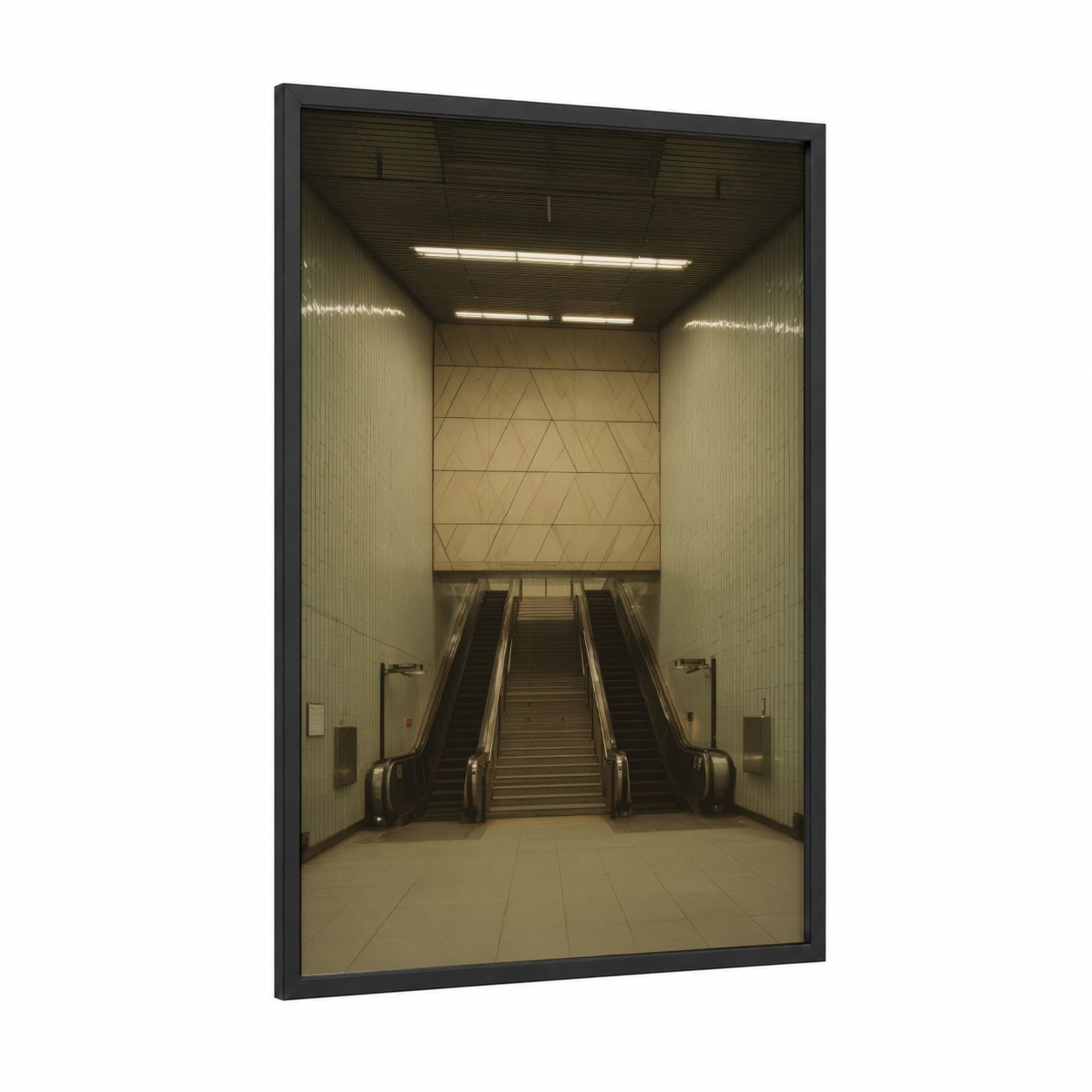 Modern Subway Station framed art print — black wood frame — cream and gray palette