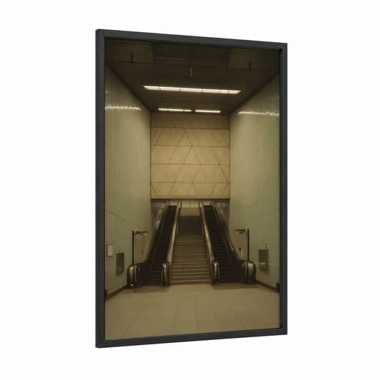 Modern Subway Station framed art print — black wood frame — cream and gray palette