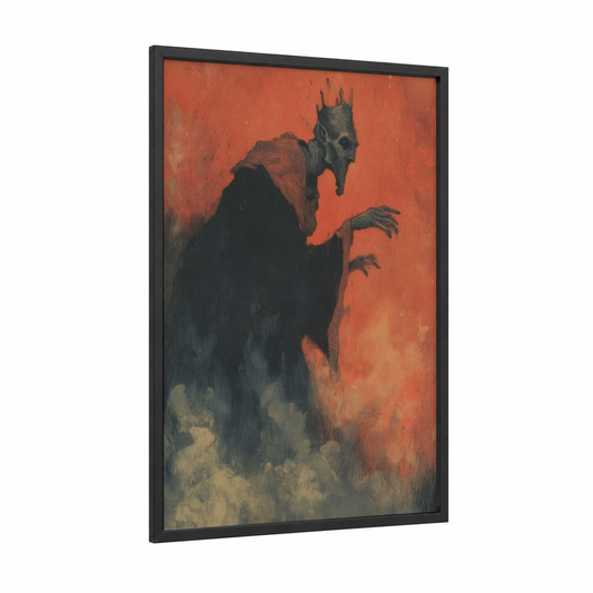 Crimson Orc framed art print — black wood frame — red and black palette