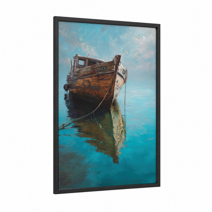 Abandoned Vessel framed old ships print — black wood frame — turquoise and brown palette