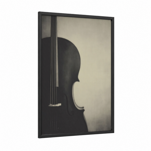 Silhouette Cello framed art print — black wood frame — black and white palette