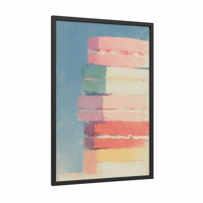 Pastel Stripes framed fast food print — black wood frame — blue and sage green palette