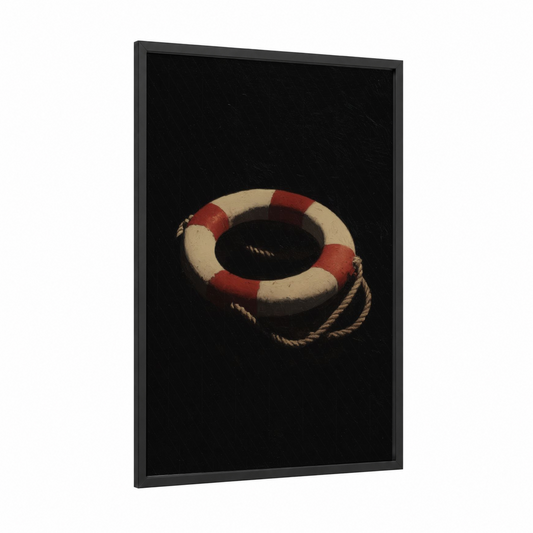 Classic Life Ring framed art print — black wood frame — red and cream palette