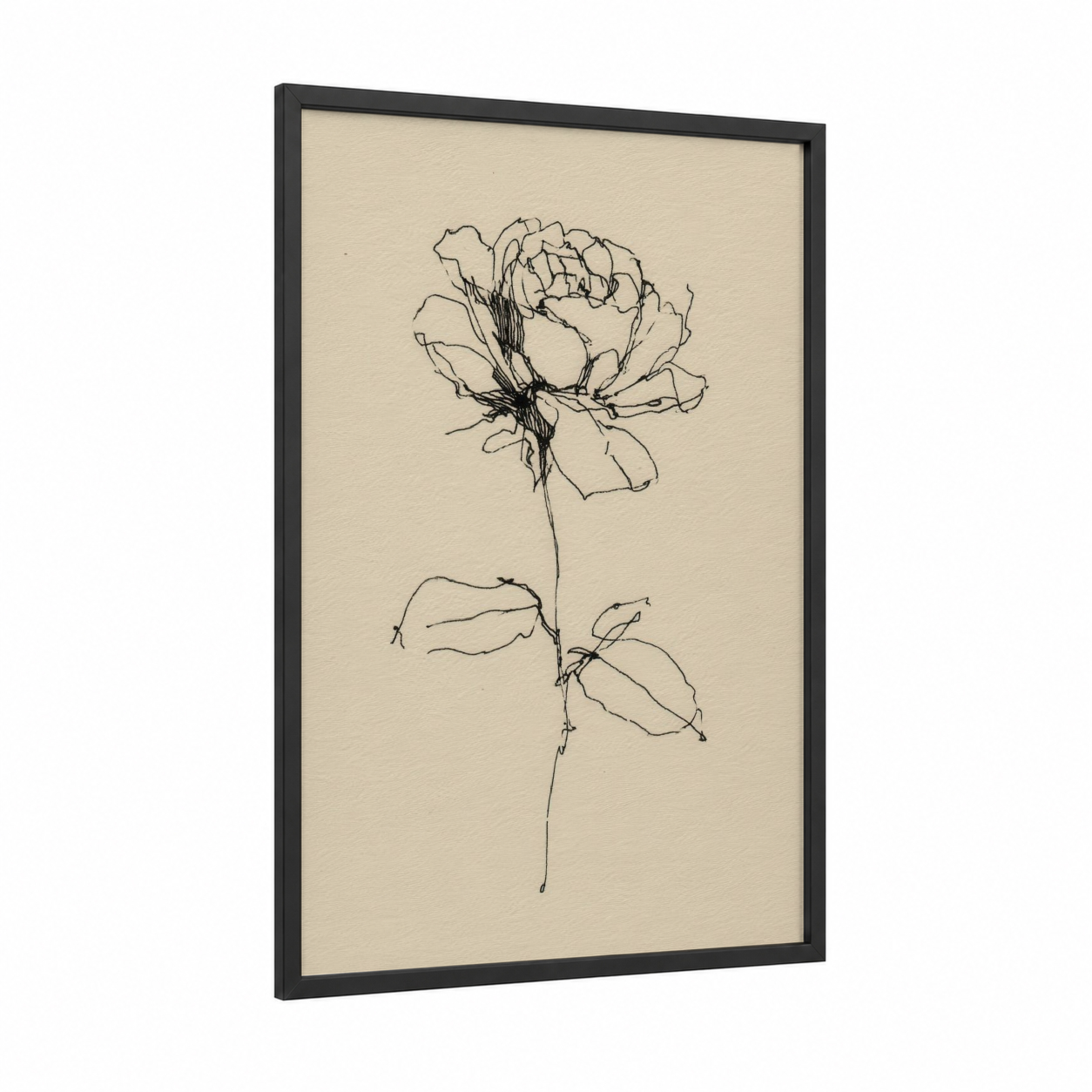 Minimal Rose Study framed roses print — black wood frame — cream and black palette