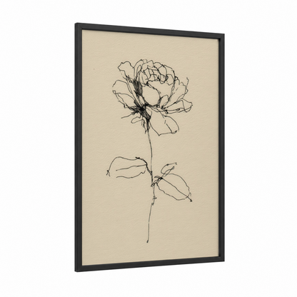 Minimal Rose Study framed roses print — black wood frame — cream and black palette