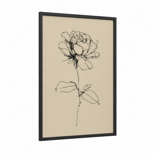 Minimal Rose Study framed roses print — black wood frame — cream and black palette