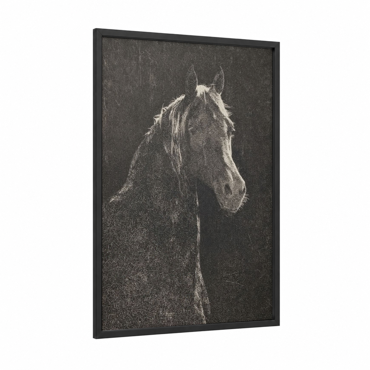 Noble Arabian Portrait framed arabian horse print — black wood frame — black and white palette