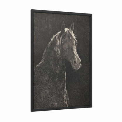 Noble Arabian Portrait framed arabian horse print — black wood frame — black and white palette