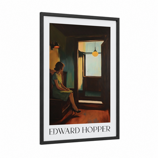 Solitary Doorway framed art print — black wood frame — gold and dark green palette
