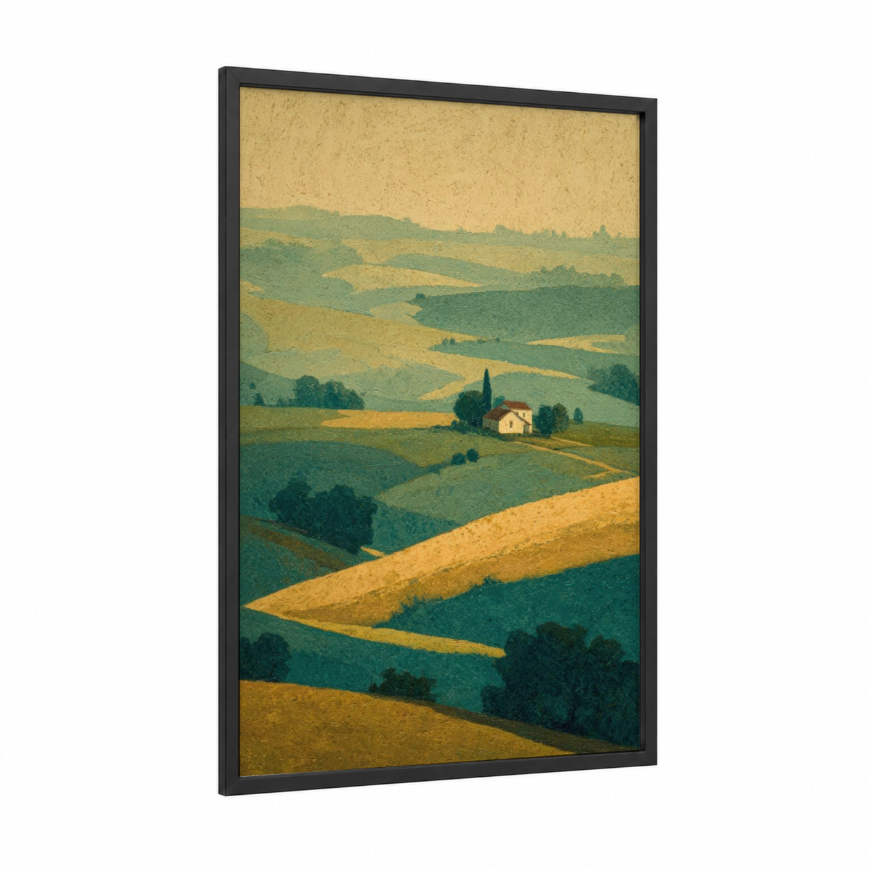 Tuscan Summer framed art print — black wood frame — gold and true green palette