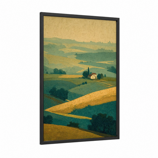 Tuscan Summer framed art print — black wood frame — gold and true green palette