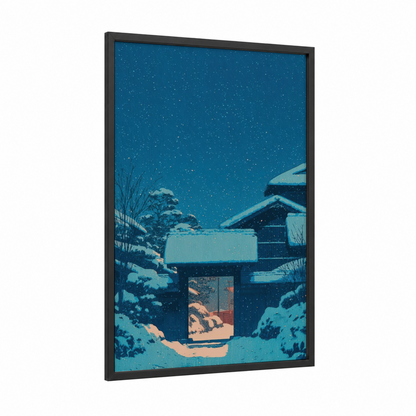 Starlit Sanctuary framed art print — black wood frame — blue and white palette