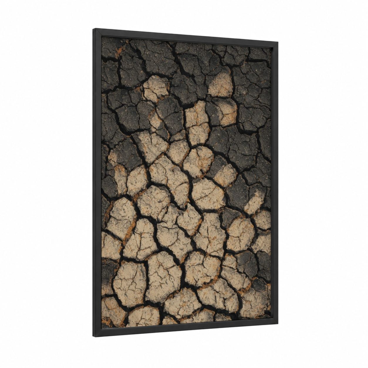 Parched Earth framed natural stones print — black wood frame — brown and gray palette