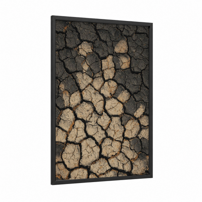 Parched Earth framed natural stones print — black wood frame — brown and gray palette