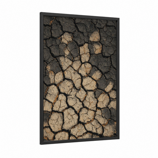Parched Earth framed natural stones print — black wood frame — brown and gray palette