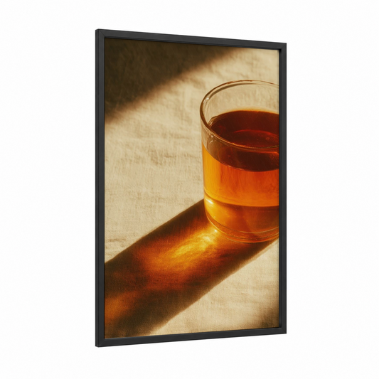 Golden Afternoon Tea framed iced tea print — black wood frame — gold and cream palette